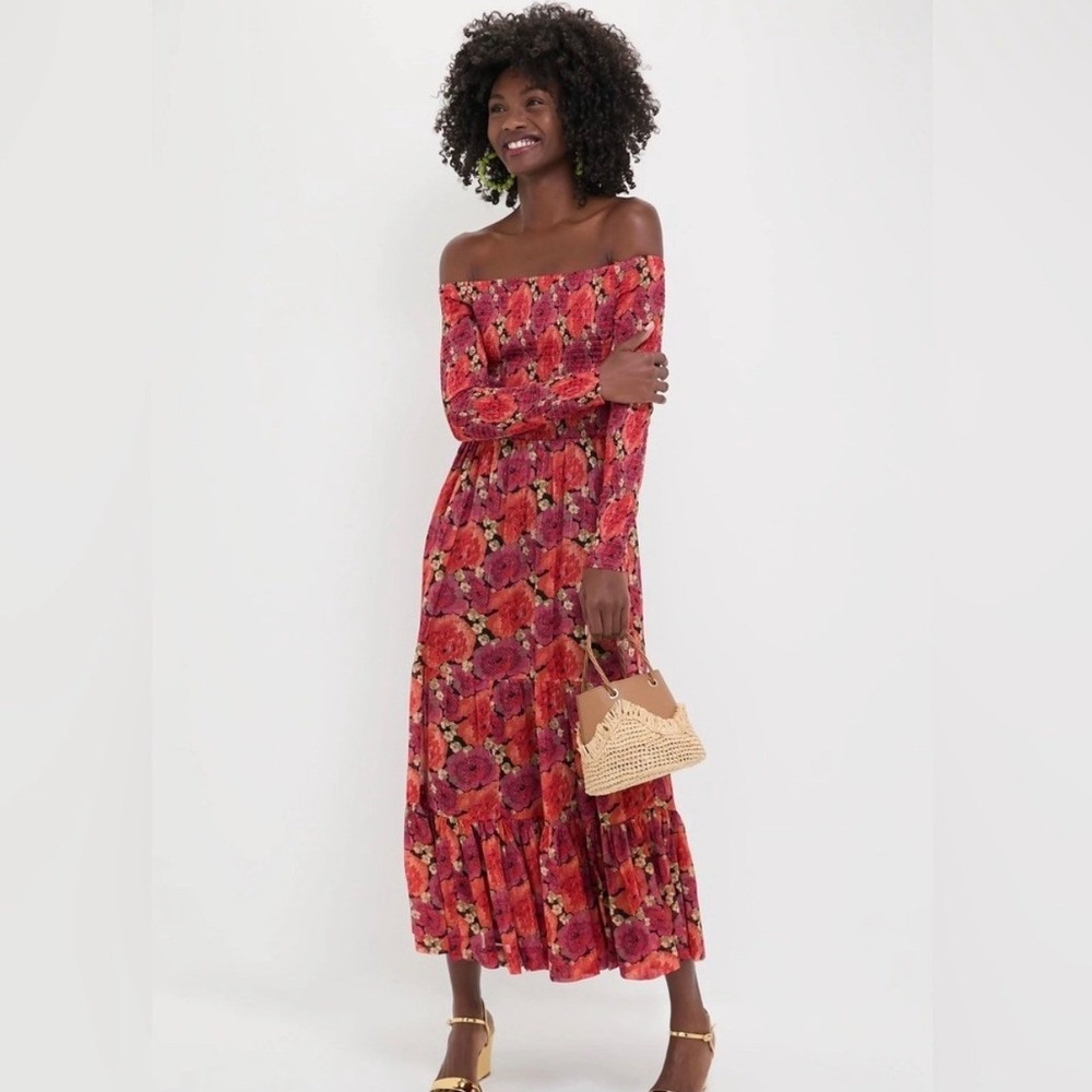 NWT Pomander Place Tuckernuck Rose Chiffon Joni Dress Size Medium Smocked Floral